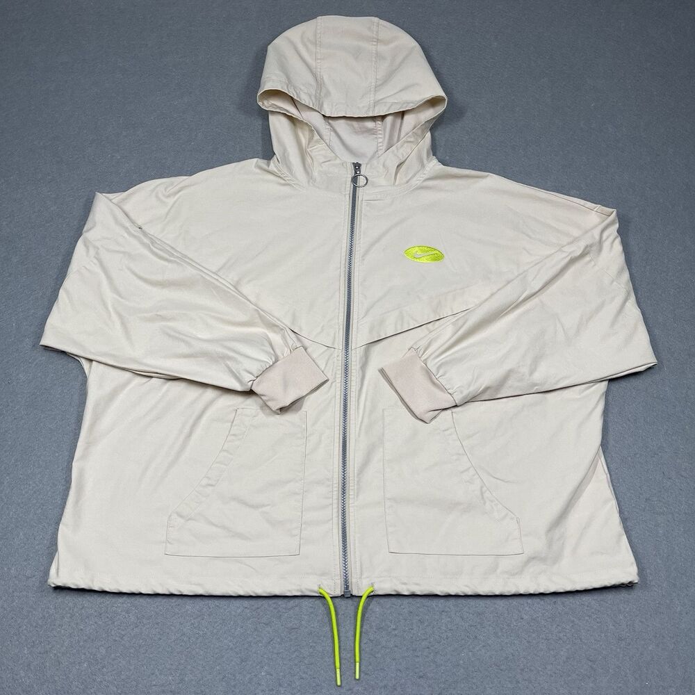 Nike Jacket Womens Large Beige Sanddrift Hooded Boyfriend Fit Woven Casual Baggy